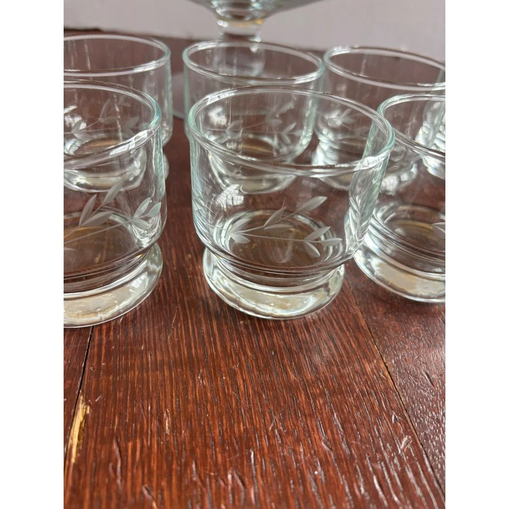 Princess House Heritage Etched Glass Punch Bowl Set with 10 Cups Floral‎ Vintage